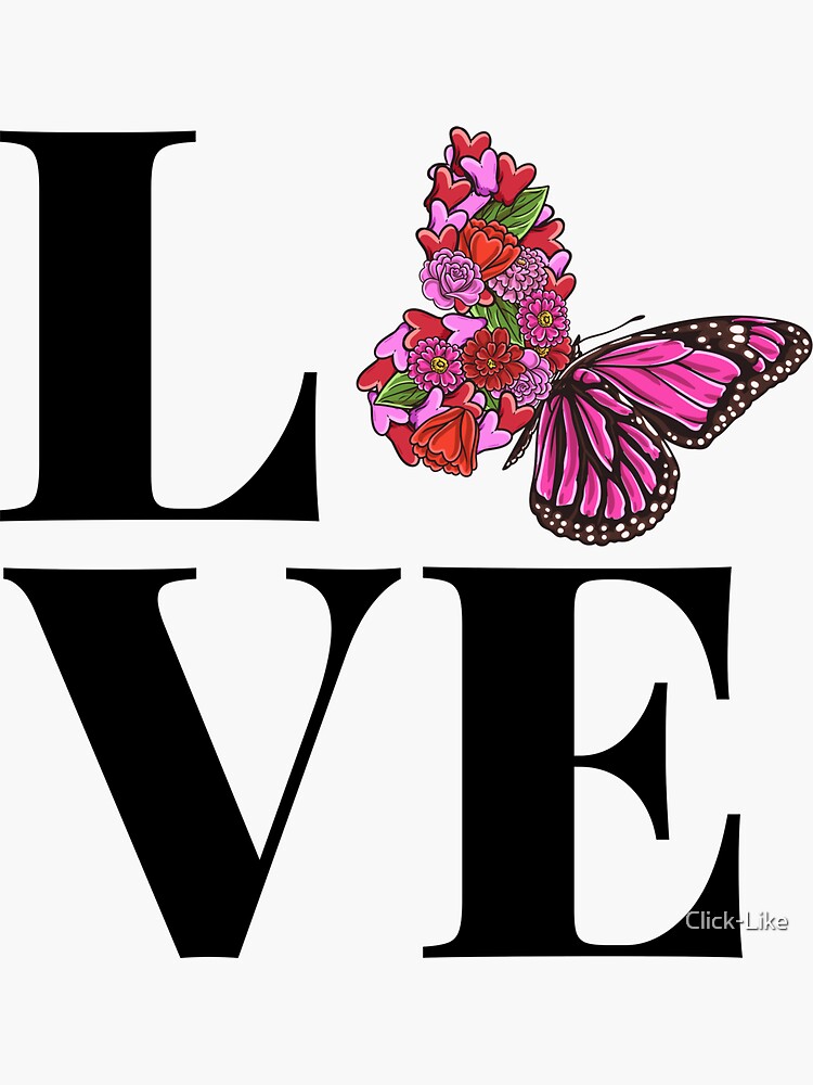 "Pink Love Butterfly with half flowers for butterflies girl " Sticker