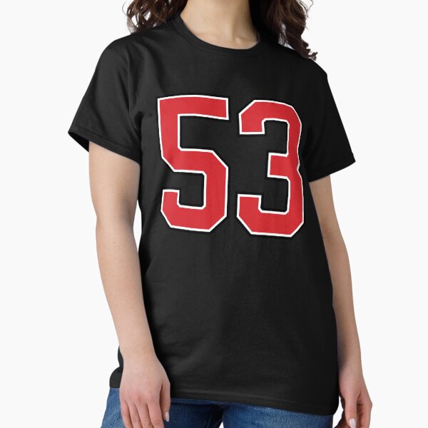 Vista previa del artículo con la obra «Número deportivo 53, color rojo y negro, deporte de la suerte cincuenta y tres», diseñado y vendido por ArtIsParty.