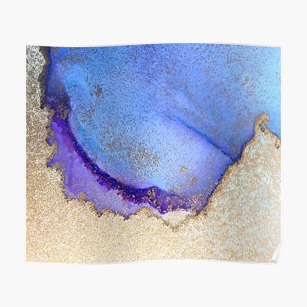 Turtle Bay Purple Turquoise and Blue Modern Art Golden Sand Alcohol Ink Poster