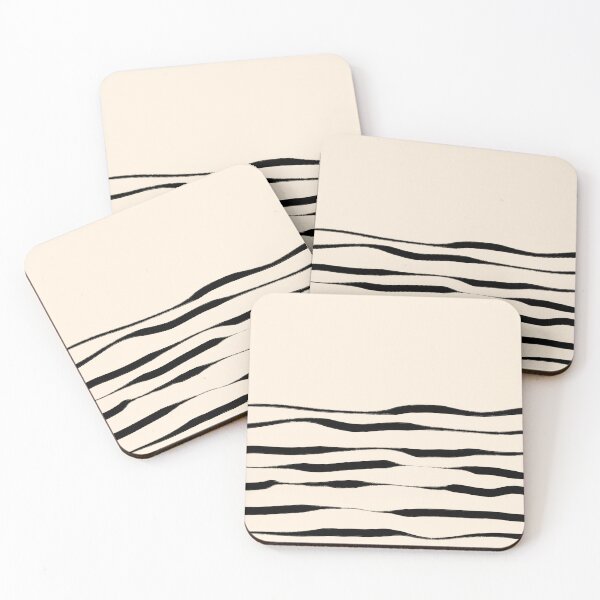 Item preview, Wavy Ink Stripes Organic Minimalist Modern Half Pattern in Black and Almond Cream designed and sold by kierkegaard.