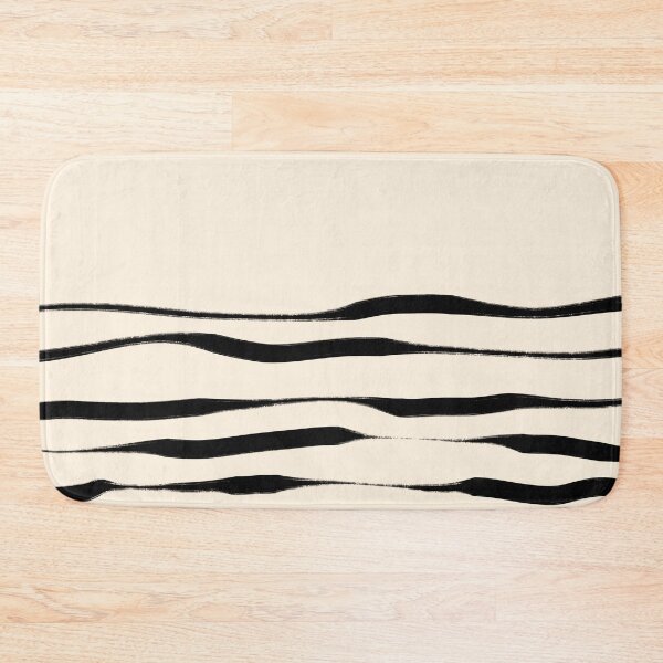 Item preview, Wavy Ink Stripes Organic Minimalist Modern Half Pattern in Black and Almond Cream designed and sold by kierkegaard.