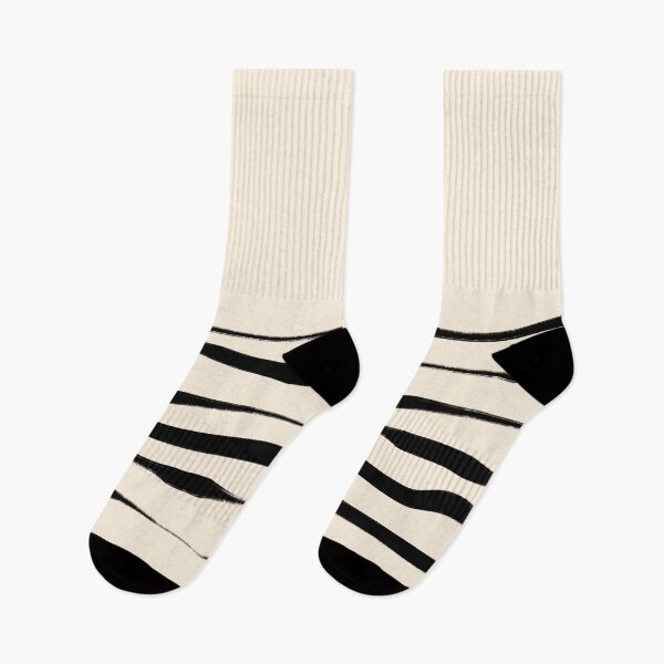 Item preview, Wavy Ink Stripes Organic Minimalist Modern Half Pattern in Black and Almond Cream designed and sold by kierkegaard.