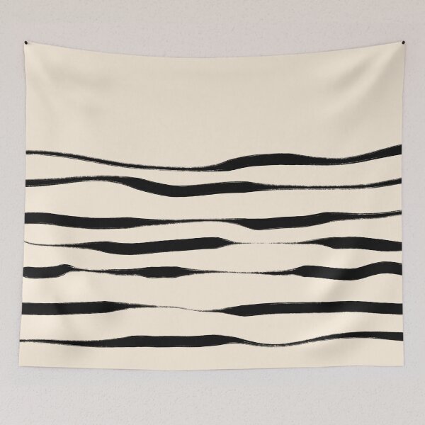Item preview, Wavy Ink Stripes Organic Minimalist Modern Half Pattern in Black and Almond Cream designed and sold by kierkegaard.