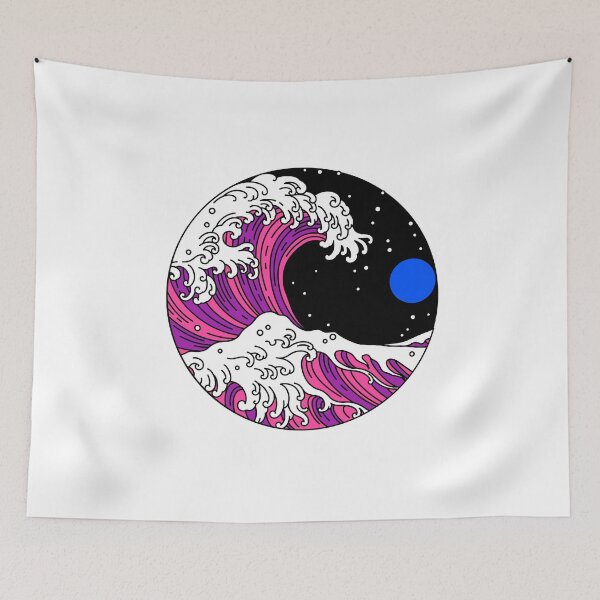 Item preview, Circular Japanese Gender Fluid Wave with Night Sky. Genderfluid Pride designed and sold by Subtle Pride Shop.