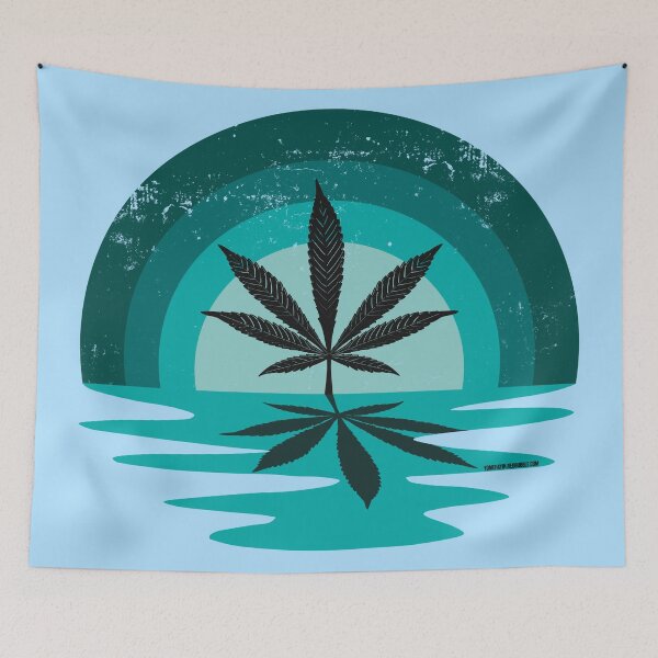 Item preview, Cool Pot Leaf Stoner Liquid Sunset (Teal) designed and sold by YomeHayin.