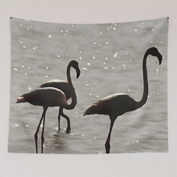 Item preview, Three Flamingos Grey Silhouette Acrylic Art designed and sold by taiche.