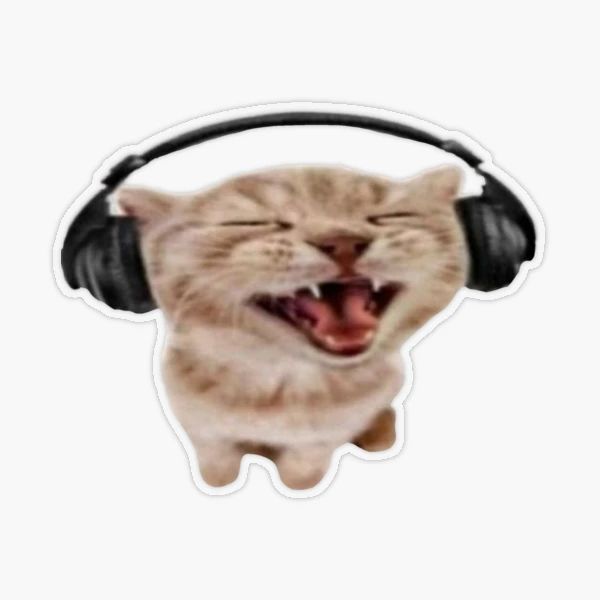 Funny Cat In Headphones Meme Sticker