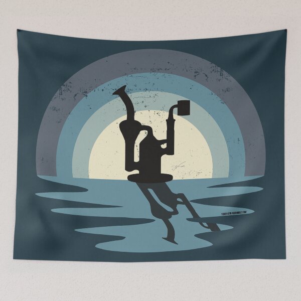 Item preview, Cool Stoner Sunset Design with a Recycling Dab Rig Silhouette (Gray Blue) designed and sold by YomeHayin.