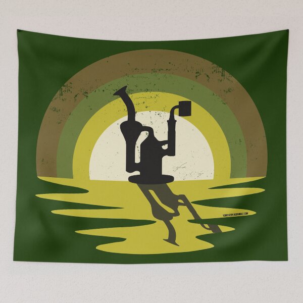 Item preview, Cool Stoner Sunset Design with a Recycling Dab Rig Silhouette (Green) designed and sold by YomeHayin.