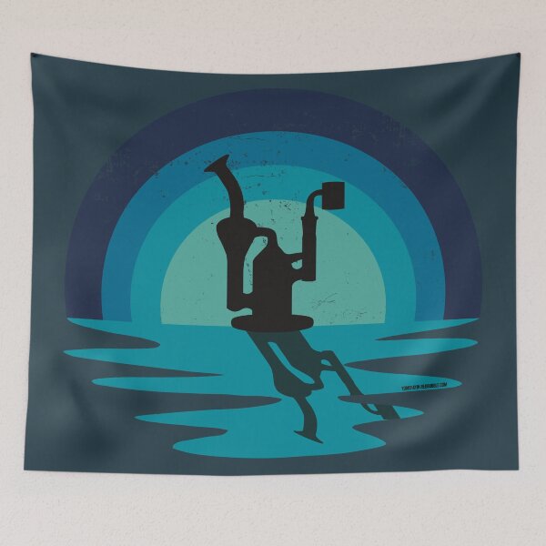 Item preview, Cool Stoner Sunset Design with a Recycling Dab Rig Silhouette (Blue) designed and sold by YomeHayin.