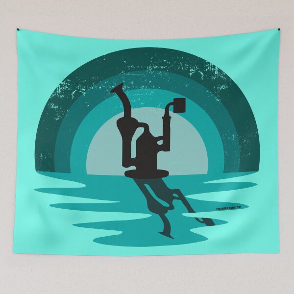 Item preview, Cool Stoner Sunset Design with a Recycling Dab Rig Silhouette (Teal) designed and sold by YomeHayin.