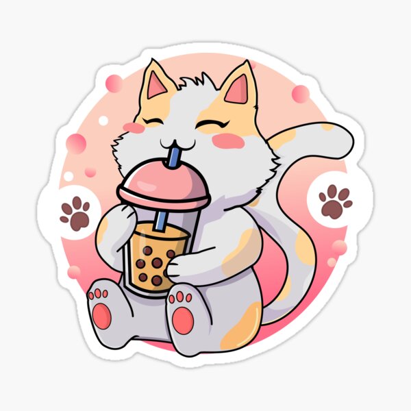 Kawaii Japanese Anime Cat Bubble Tea - Neko Kitty Drawing by DNT