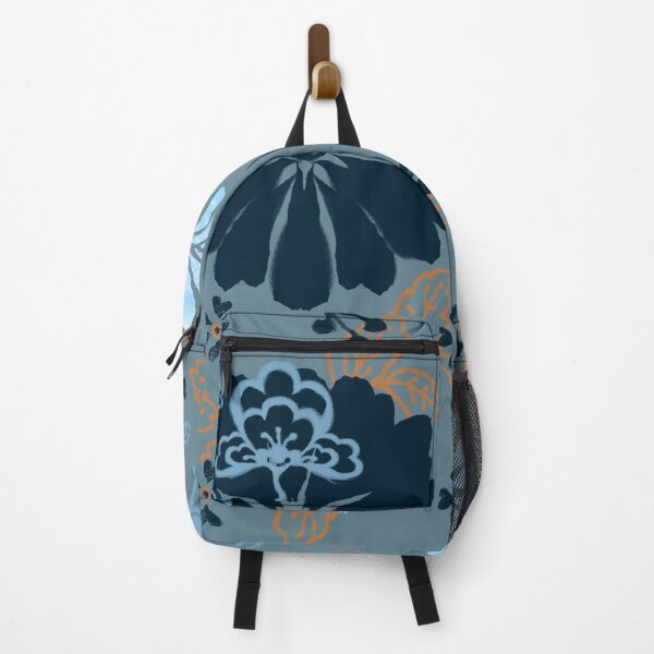 Item preview, Dark blue, light blue and yellow ochre flower and leaves designed and sold by Mary Jane Lange.