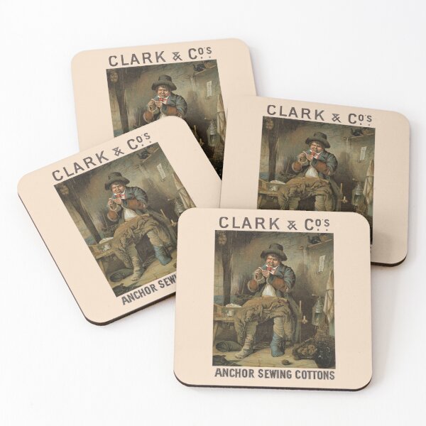 Item preview, Antique sewing thread advertising poster, Clark Anchor Sewing Cotton, Man with tattered clothes, threading a needle, designed and sold by hjsmith.