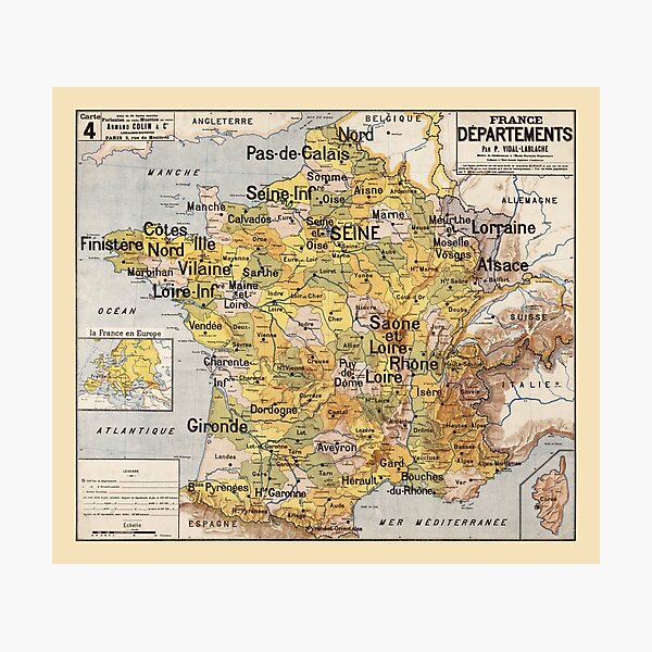 Lámina fotográfica «Mapa escolar antiguo de los departamentos de