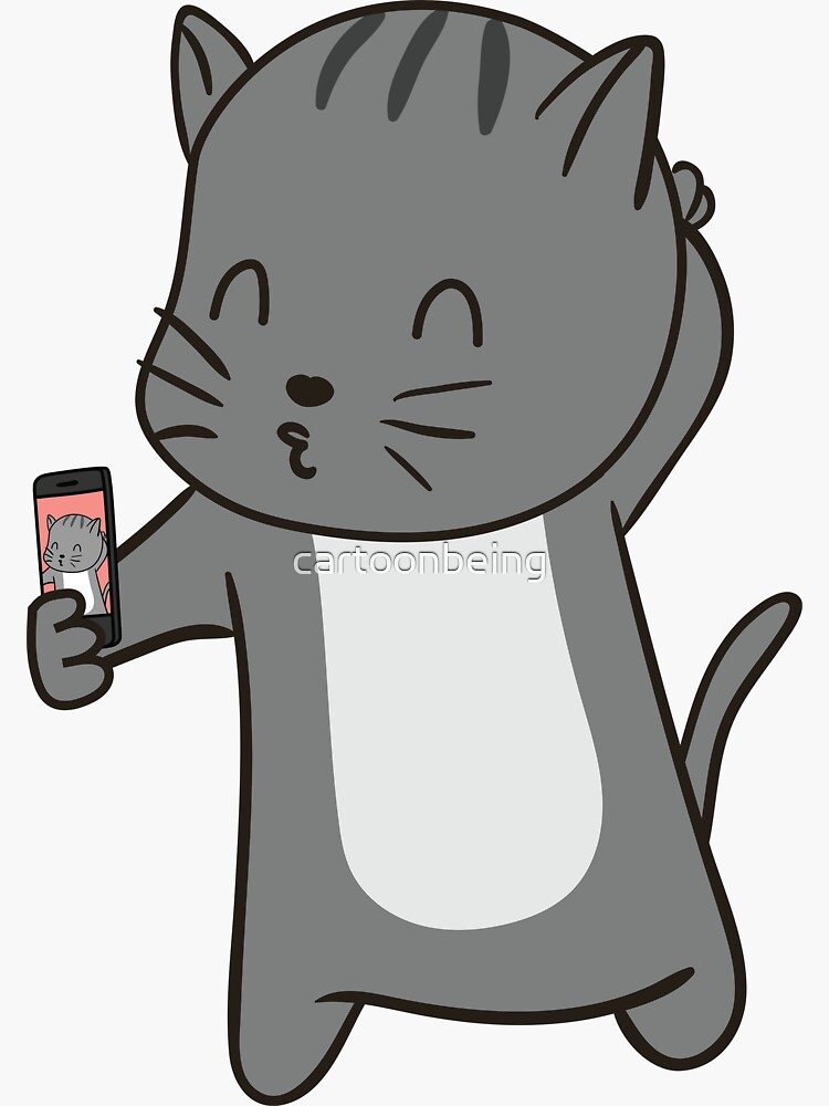 Thumbnail 3 of 3, Sticker, Selfie Kitty designed and sold by cartoonbeing.