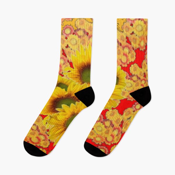 Item preview,  YELLOW SUNFLOWERS ABSTRACT PATTERN RED-GOLD ART designed and sold by sharlesart.