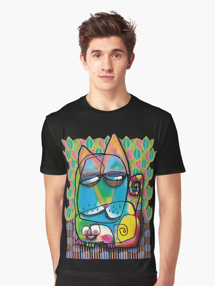 Thumbnail 1 von 5, Grafik T-Shirt, Bunte Katze mit Maus designt und verkauft von Raduna.