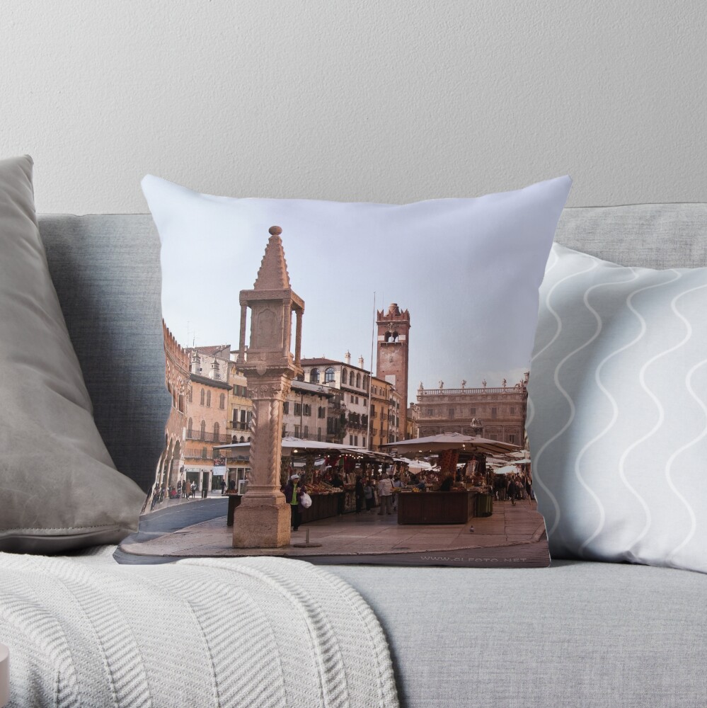 In Piazza Erbe, Verona, Italy Throw Pillow