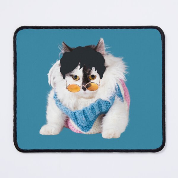 Item preview, Funny Cute Cat With A Wig /  White Bespectacled Cat With A Black Wig  designed and sold by haRexia.
