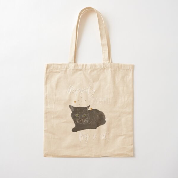 Happily owned by a cat - graue Katze mit grünen Augen Baumwolltasche