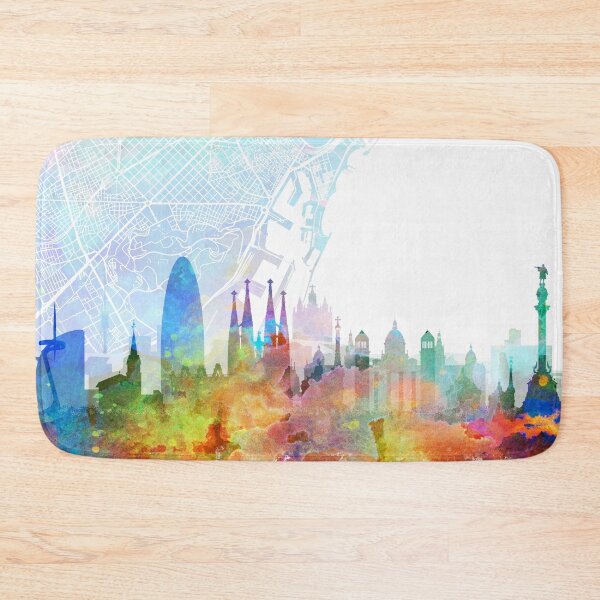 Artikelvorschau, Barcelona Skyline Karte Aquarelldruck von Zouzounio Art entworfen und verkauft von zouzounioart.