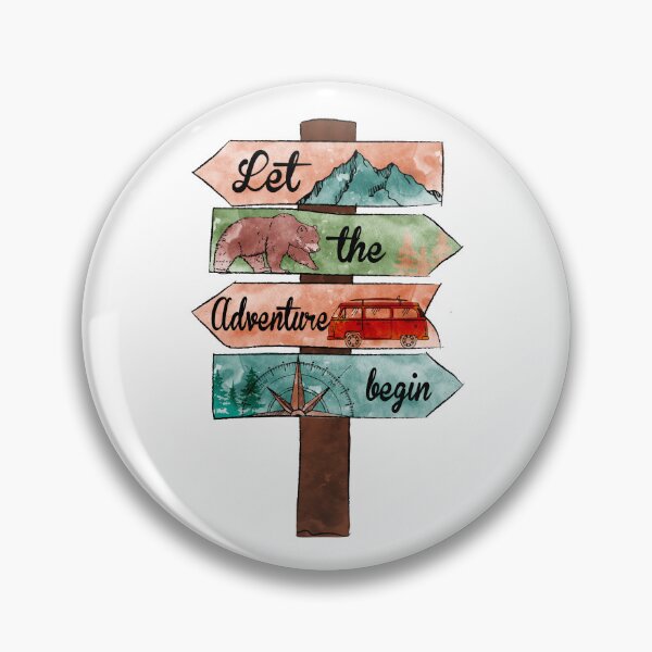 Item preview, Camping Quote Directional Watercolor Sign Let The Adventure Begin designed and sold by ChicoryJunction.