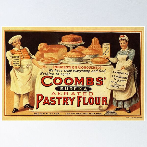 Artikelvorschau, Werbeplakat für antikes Mehl, Coombs Eureka Pastry Flour, Bäckerei entworfen und verkauft von hjsmith.