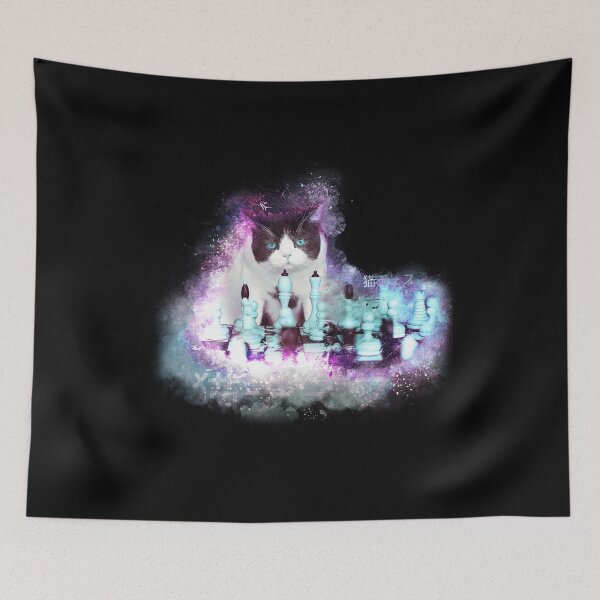 Item preview, Cat Playing Chess with Glowing Pieces designed and sold by KemeDesign.