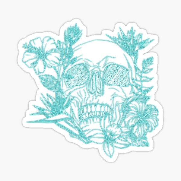 Item preview, Blue Neon Floral Skull designed and sold by Bluezorel.
