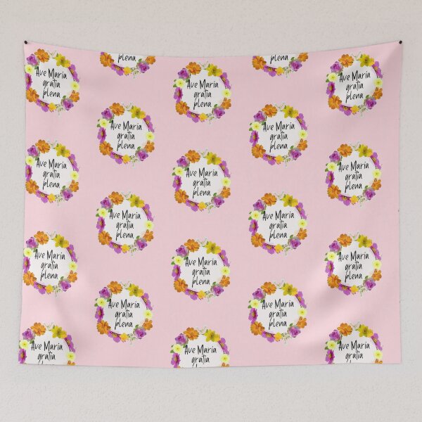 Item preview, Ave Maria Latin Prayer in Wreath of Flowers designed and sold by IceCreamMuseum.