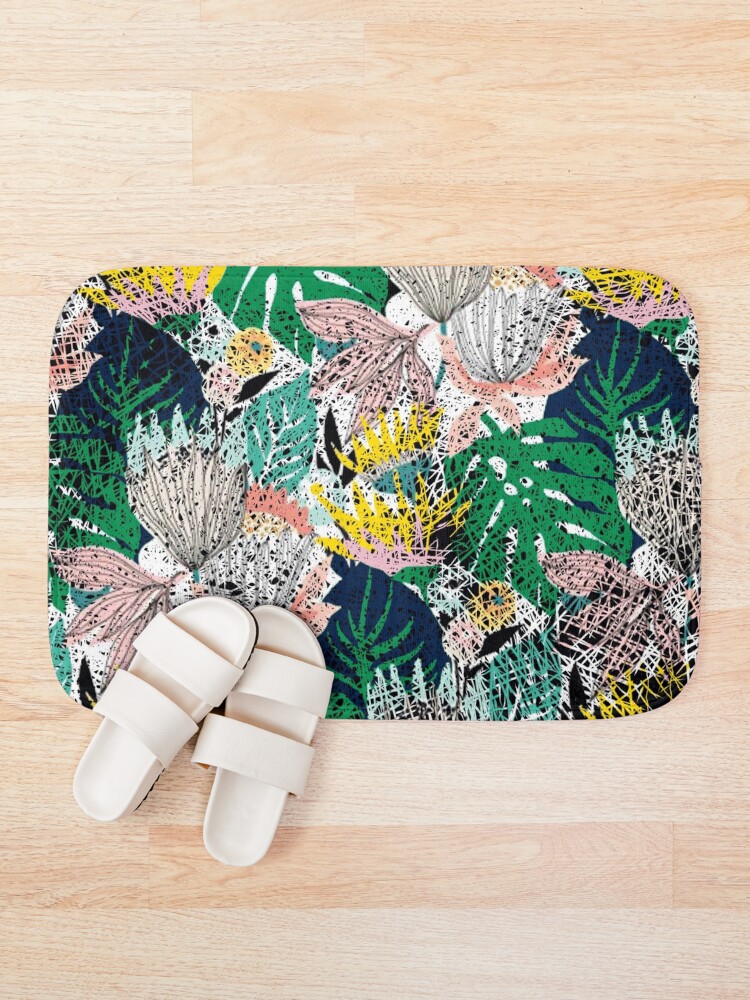 Thumbnail 1 of 6, Bath Mat, Botanical Abstract Pattern designed and sold by MarcSabuncu.