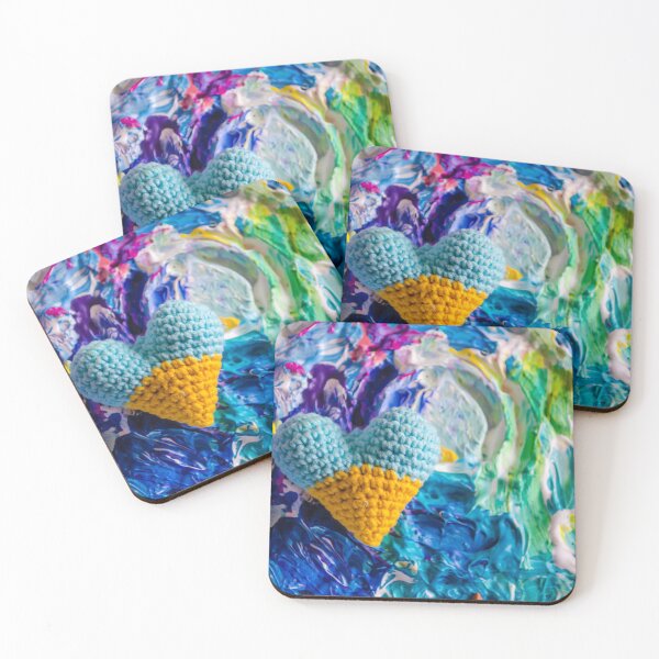 Item preview, Crocheted yellow-blue heart on a picturesque blue background. Peace in Ukraine k designed and sold by annaveres.