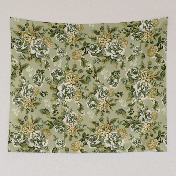 Item preview, Retro vintage Chintz roses green designed and sold by chrissyink.
