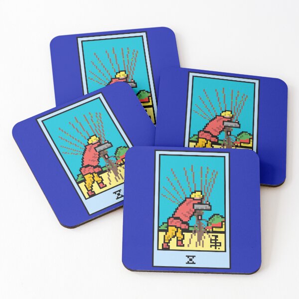 Artikelvorschau, Moment, ist das Pixel-Art-Tarot? Blau – Minor Arcana „Ten of Wands“ (Design für T-Shirt, Aufkleber und andere Accessoires) entworfen und verkauft von Pixel Waite.
