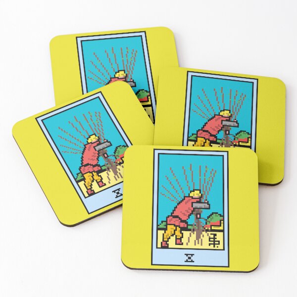 Item preview, Wait, is this pixel art tarot? Yellow - Minor Arcana 'Ten of Wands' (Design for T-shirt, stickers and other accessories) designed and sold by Pixel Waite.