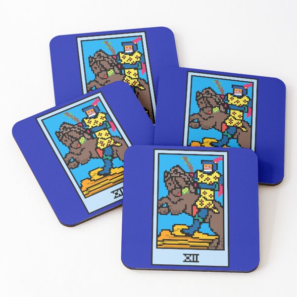 Item preview, Wait, is this pixel art tarot? Blue - Minor Arcana 'Knight of Wands' (Design for T-shirt, stickers and other accessories) designed and sold by Pixel Waite.