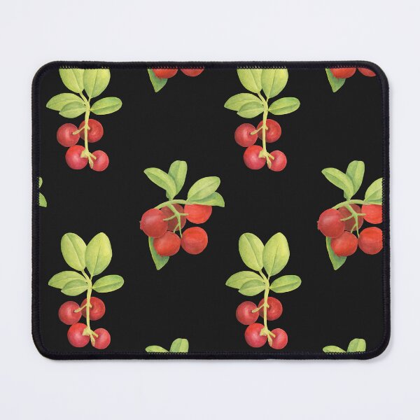 Item preview,  Fresh and tasty  red lingonberry with leaves pattern. Red berry on black background designed and sold by PeacefulArtUkr.