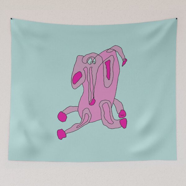 Item preview, Pink elephant, unrolled line (blue green background) designed and sold by MentaLee.