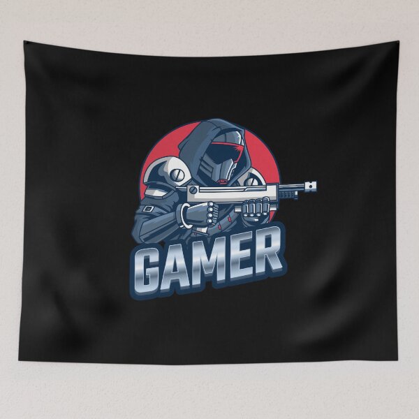 Item preview, Gamer with Futuristic Character holding Rifle designed and sold by PRIVARSHU.