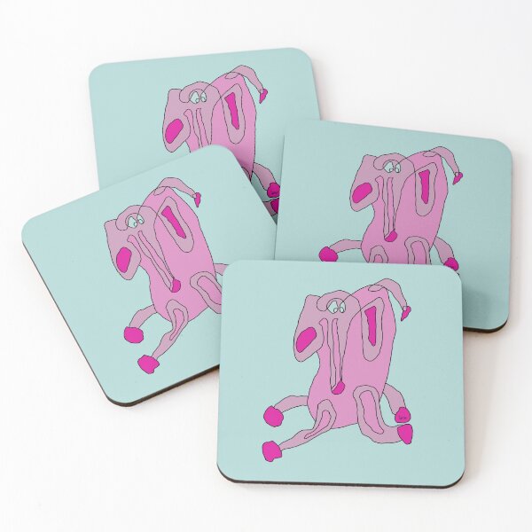 Item preview, Pink elephant, unrolled line (blue green background) designed and sold by MentaLee.