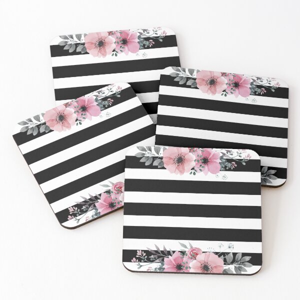 Item preview, Vintage Floral roses Black and White Stripe  designed and sold by Kiki Art.