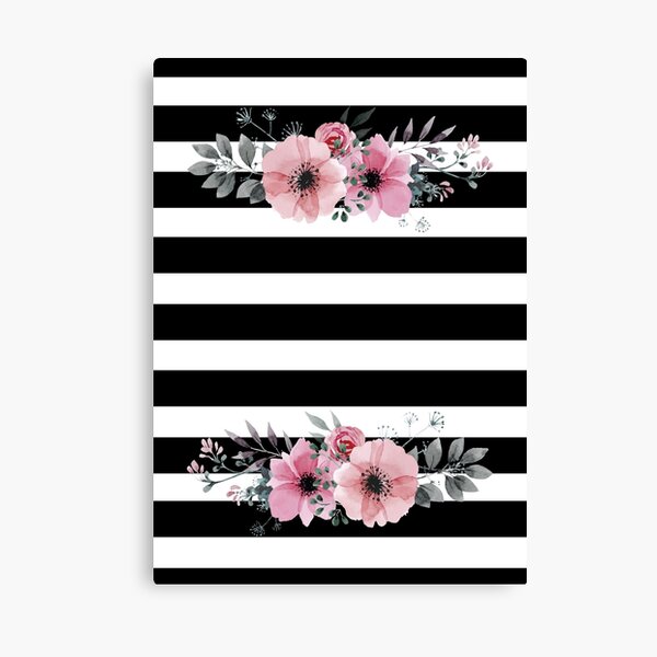Item preview, Vintage Floral roses Black and White Stripe  designed and sold by Kiki Art.