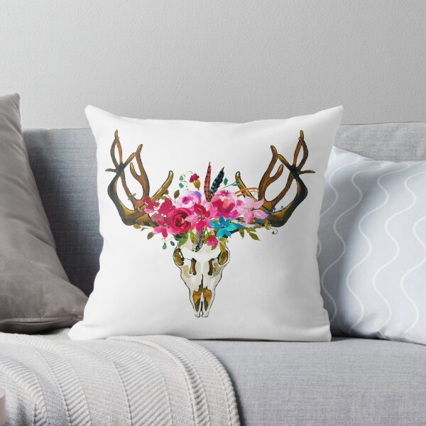 Boho Chic Deer Skull Throw Pillow
