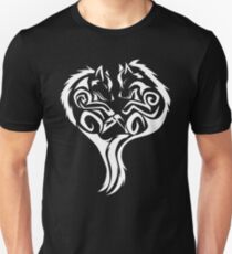 Tribal Wolves Heart - version 2 - white Unisex T-Shirt