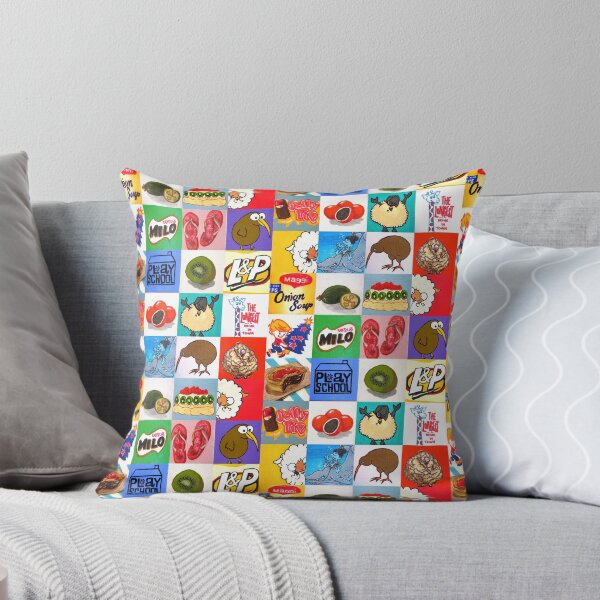 Kiwiana food and drink icons collage Throw Pillow