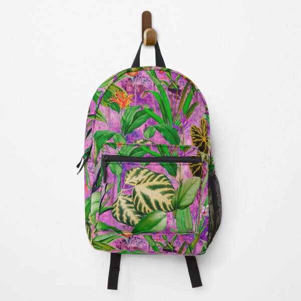 Item preview, Exotic tropical foliage, leaves and flowers tropical pattern, botanical illustration, pink purple floral illustration designed and sold by ZeinabTaha.
