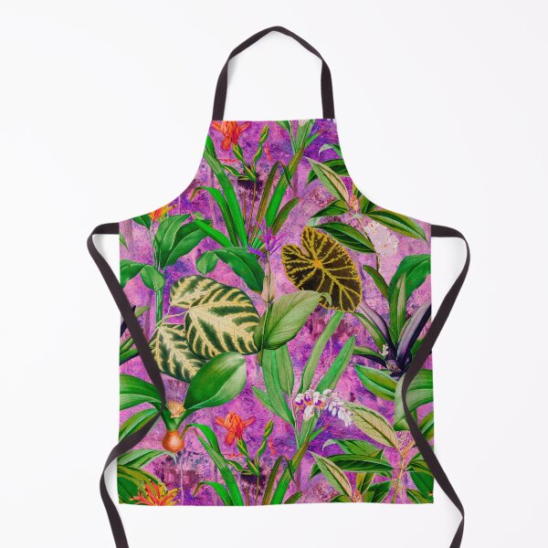 Item preview, Exotic tropical foliage, leaves and flowers tropical pattern, botanical illustration, pink purple floral illustration designed and sold by ZeinabTaha.