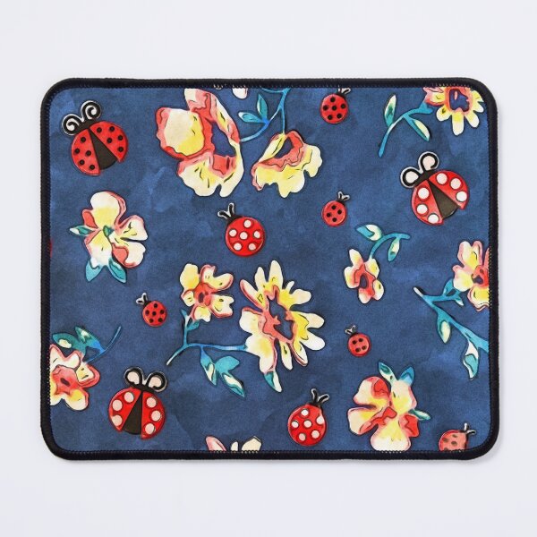 Item preview, Ladybugs and Flowers Navy Blue Pattern designed and sold by MediaArtbyMara.