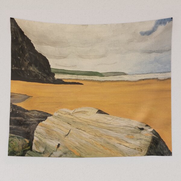Item preview, Perranporth Beach in Cornwall Watercolour Painting designed and sold by ArtandSoulFluidArt.